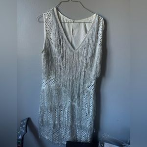 White Sparkly Fringe Dress